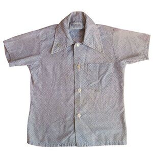 Vintage 1970's Boys 6 Shirt GRAY TOWNCRAFT POINT COLLAR MOD PRINT RELIC SHIRT